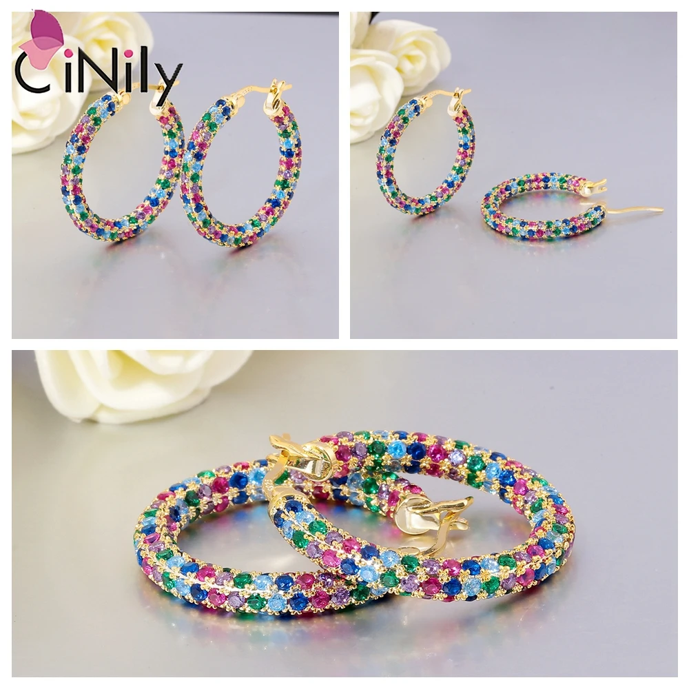 CiNily Classic Multcolor 925 Sterling Silver Cubic Zirconia/Turquoise Hoop Earrings for Women Girls Gifts Fashion Shiny Jewelry