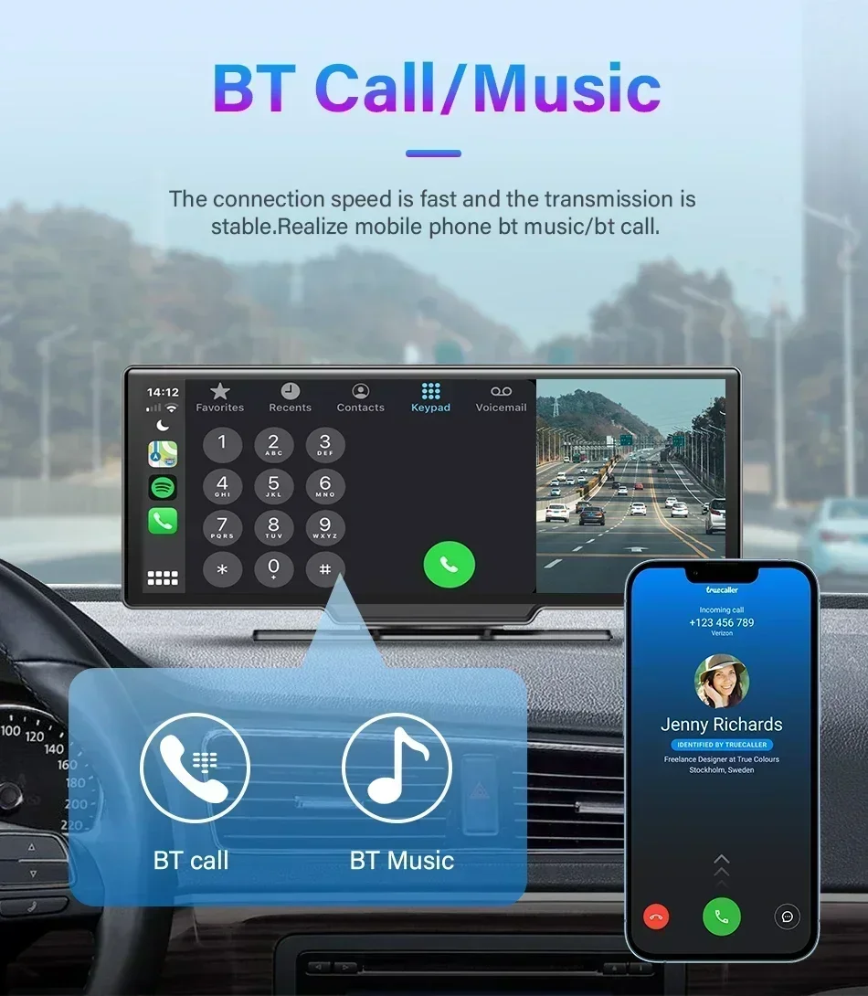 Srnubi 10,26" 4K DVR Dash Cam Rück Wireless Carplay & Android Auto Navigation Player Dual Len Recorder Dashboard WIFI 5.0BT – Detail 12
