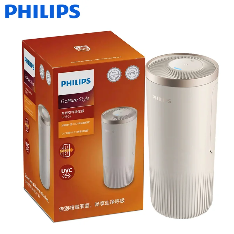 Philips Car Air Sanitizer GoPure Style GP 3000 with UVC Filtration Captures and eliminates viruses and bacteria