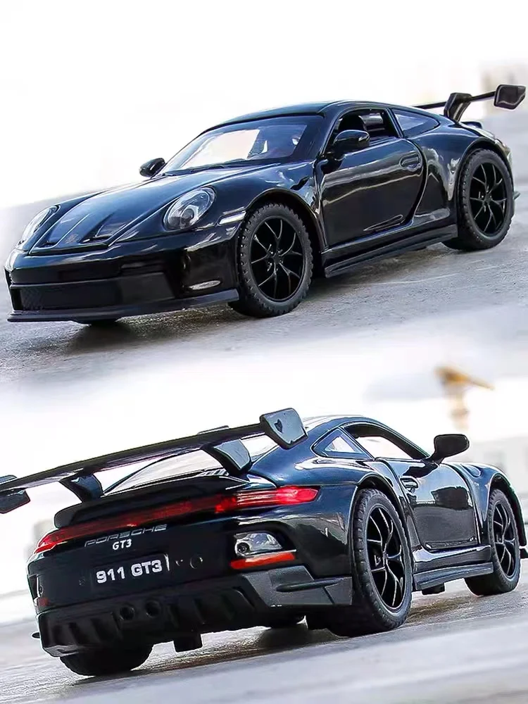 New 1:32 Porsche 911 GT3 Supercar Alloy Car Model With Pull Back Sound Light Children Gift Collection Diecast Toy Model Ornament 3