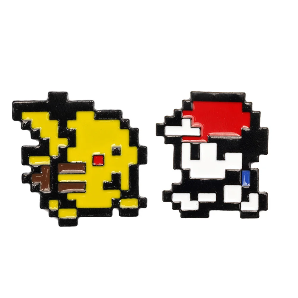 2pcs Retro Game 8-bit Pixel Pokemon Enamel Pins Ash Ketchum Pikachu Brooches Badge Backpack Accessories For Fans Gift