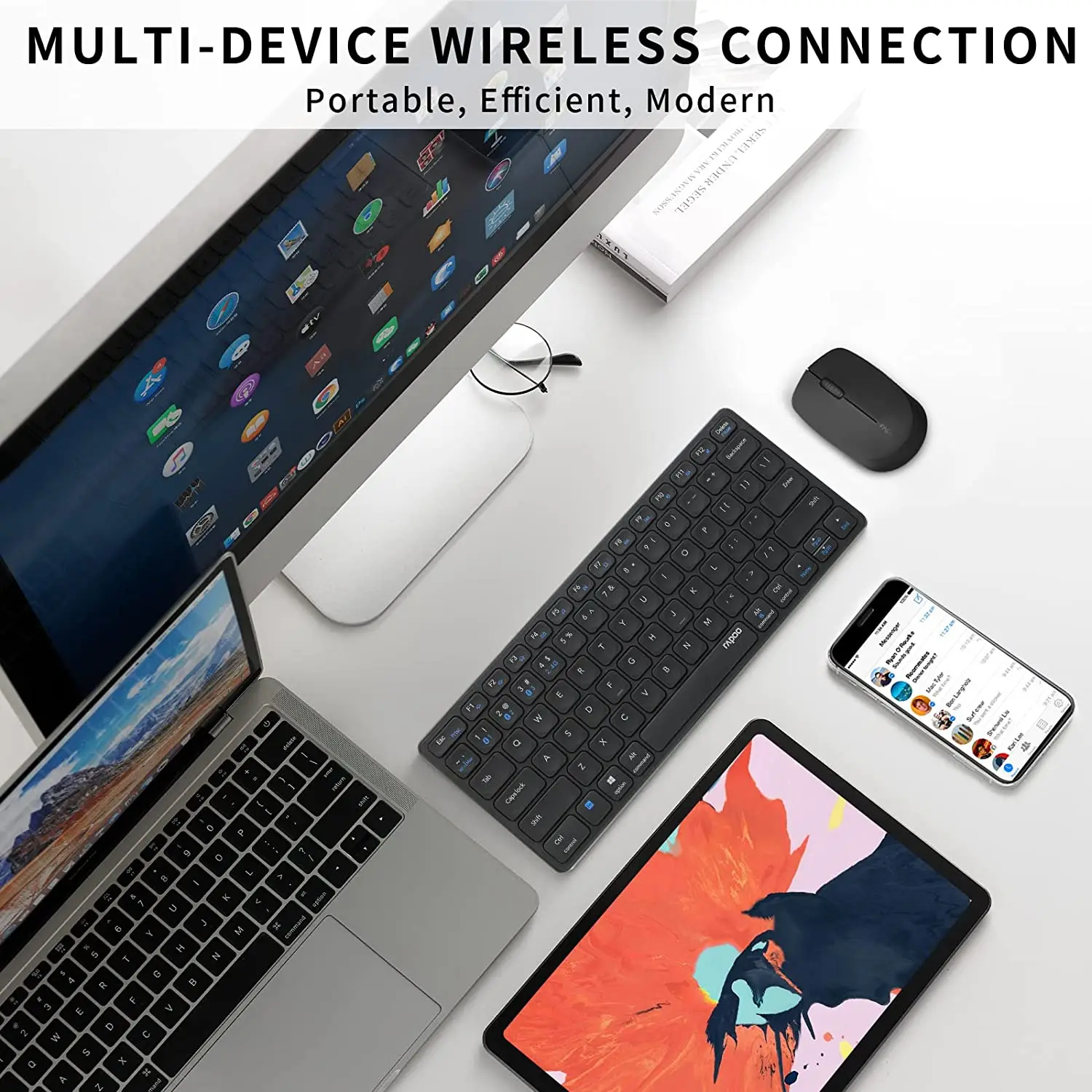 Rapoo 9050m Multi-modo Bluetooth 3.0 5.0 Mais 2.4g Teclado sem Fio Recarregável e Mouse Conjunto para Macos Ios Android Windows - Imagem 5