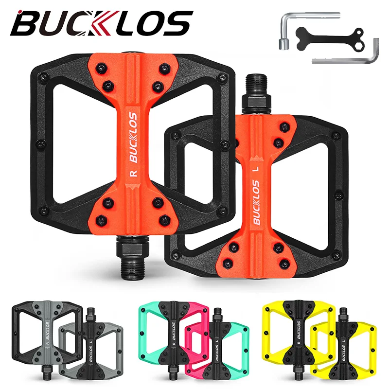 

BUCKLOS Mountain Bike Footboard Nylon Fiber DIY Bicycle Flat Pedals Mtb Pedal with Removable Anti-Skid Nails Cycling Accessories