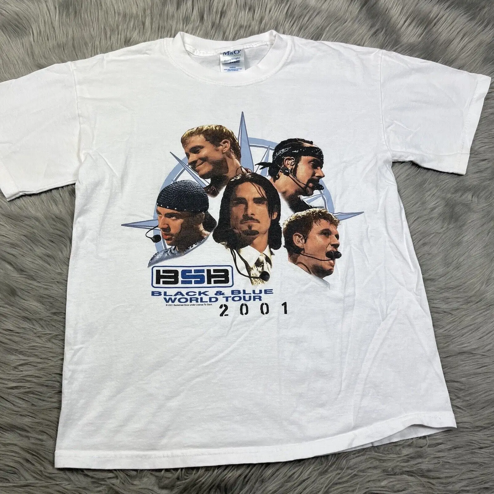 Maglietta Bianca Vintage Y2K 2001 Backstreet Boys Black Blue World Tour