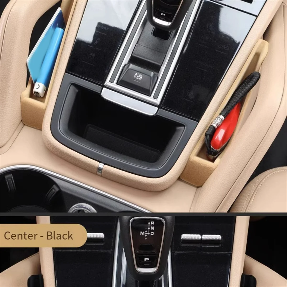 Car Center Console Space Storage Box Central Armrest Storage Box Container Organizer for Porsche Cayenne 2011- Black