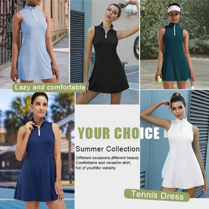 Tennis competition skirt,Tennis Golf Dresses with Built in Shorts and Pockets for Sleeveless Workout Athletic Dresses，Yoga