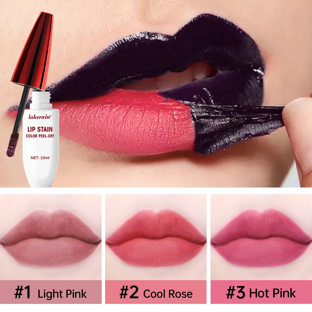 3 Colors Lip Stain Color Peel-Off Stick Set Long-lasting Waterproof Pink Liquid Lip Gloss No Fading Non-stick Cup Gloss