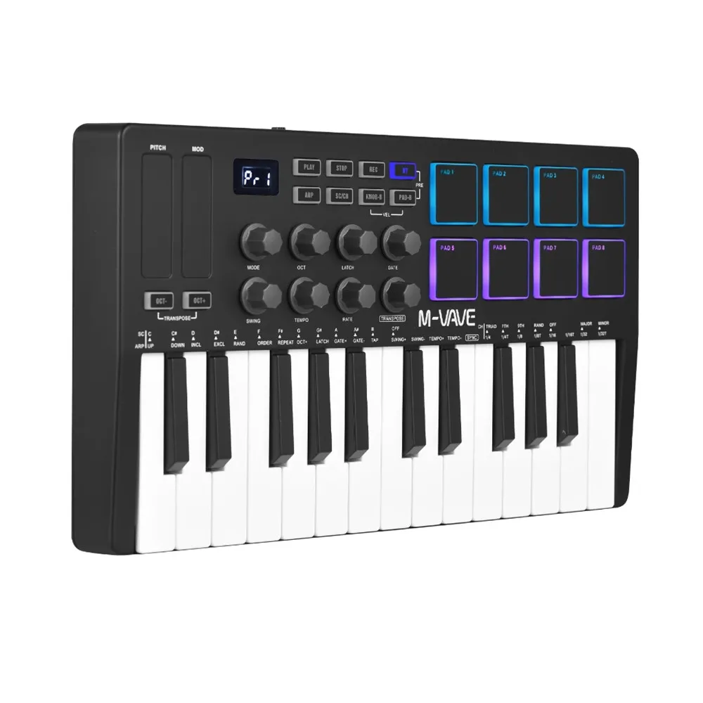 M-VAVE 25-Key MIDI Control Keyboard Mini Portable USB Keyboard With 8 RGB Backlit Pads 8 Knobs 25 Velocity Sensitive Keys