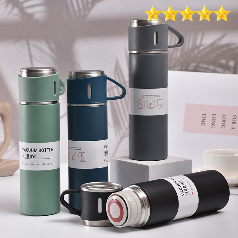 Vacuum Flask Set,304 Stainless Steel Liner Insulation Cup Three-piece Set of Double-layer Vacuum Straight Cup