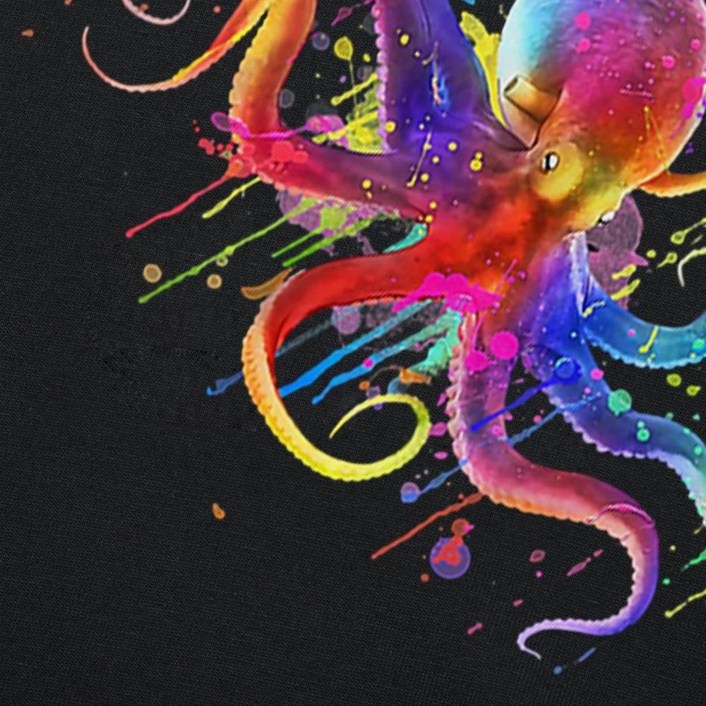 Drôle arc-en-ciel psychédélique coloré poulpe T-shirts hauts col rond mode t-shirt vêtements décontracté basique T-shirts_voghion.com