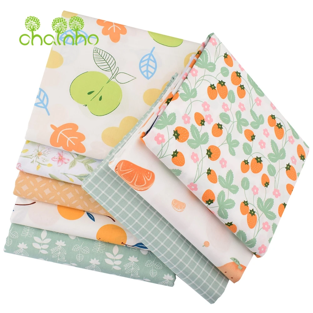 Chainho,Printed Twill Weave Cotton Fabric,DIY Sewing Quilting Material,Patchwork Cloth,8 Designs Fruits Series,2 Sizes,15C232
