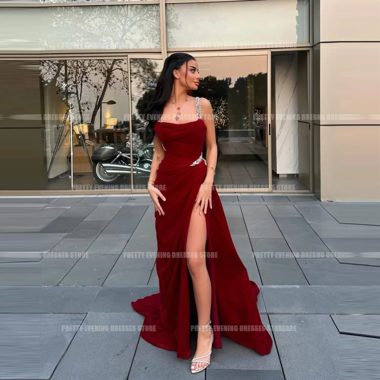 Simple Elegant 2024 Evening Dresses Mermaid Sexy Spaghetti Strap Sleeveless Prom Growns Formal Boat Neck Split Party Vestidos