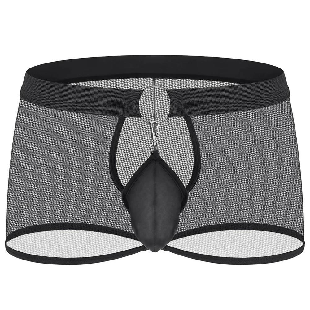 

Removable Gay Peni Pouch Boxer Hot Sexy Mens Mesh See Through Shorts Erotic Bulge Underwear Front Open Pouch Lingerie Panties