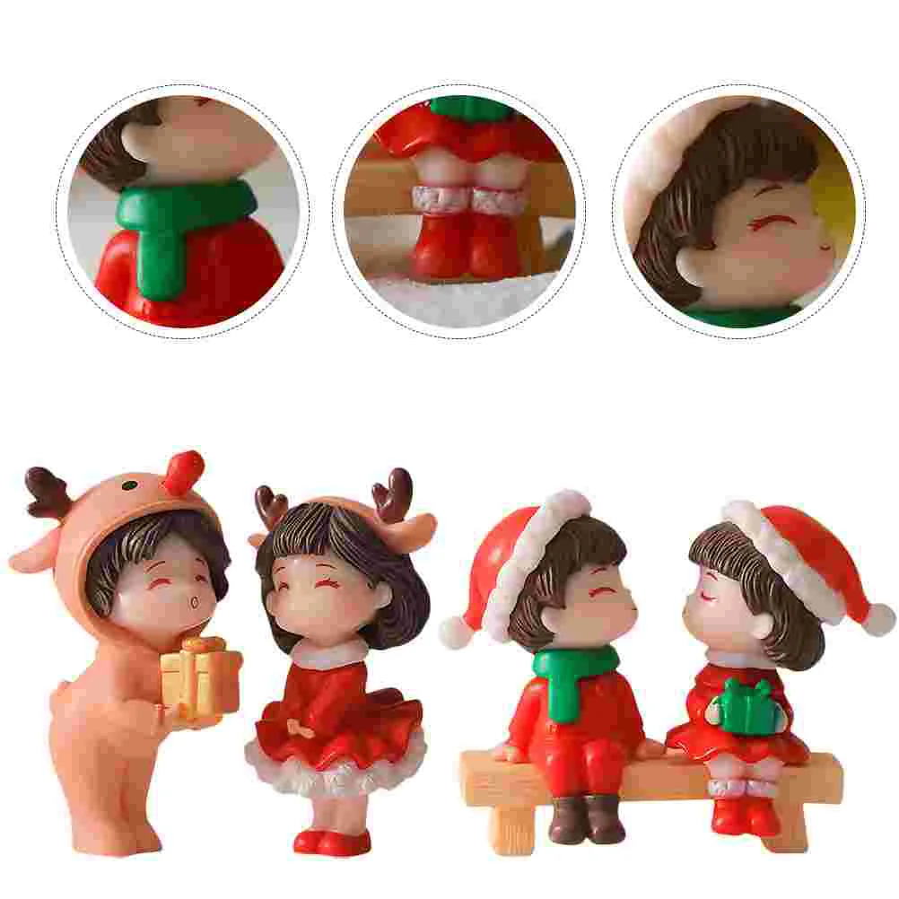 

2 Pairs Miniature Couple Figurines Fairy Couples Ornament Micro Landscape Lovers Model Cake Xmas Adorable Cartoon Decorations