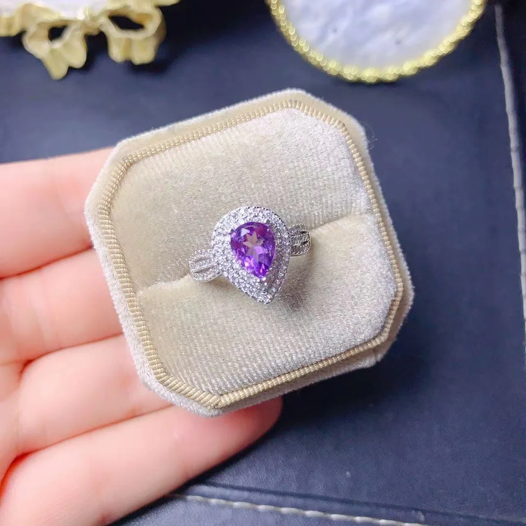 

Natural Brazil Amethyst Ring 925 Sterling Silver Jewelry Ring for Women Free Shipping Carry Certificate Engagement Ring