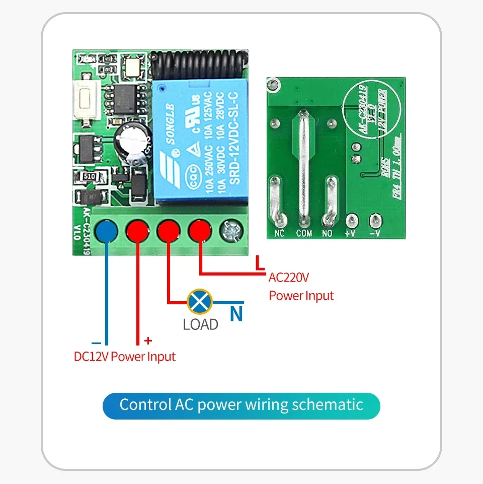 Description Picture 6 of itemRemote Control RF433Mhz Wireless Light Switch DC 12V 1CH 10A Relay Receiver Transmitter for Door Electromagnetic Lock DIY Module