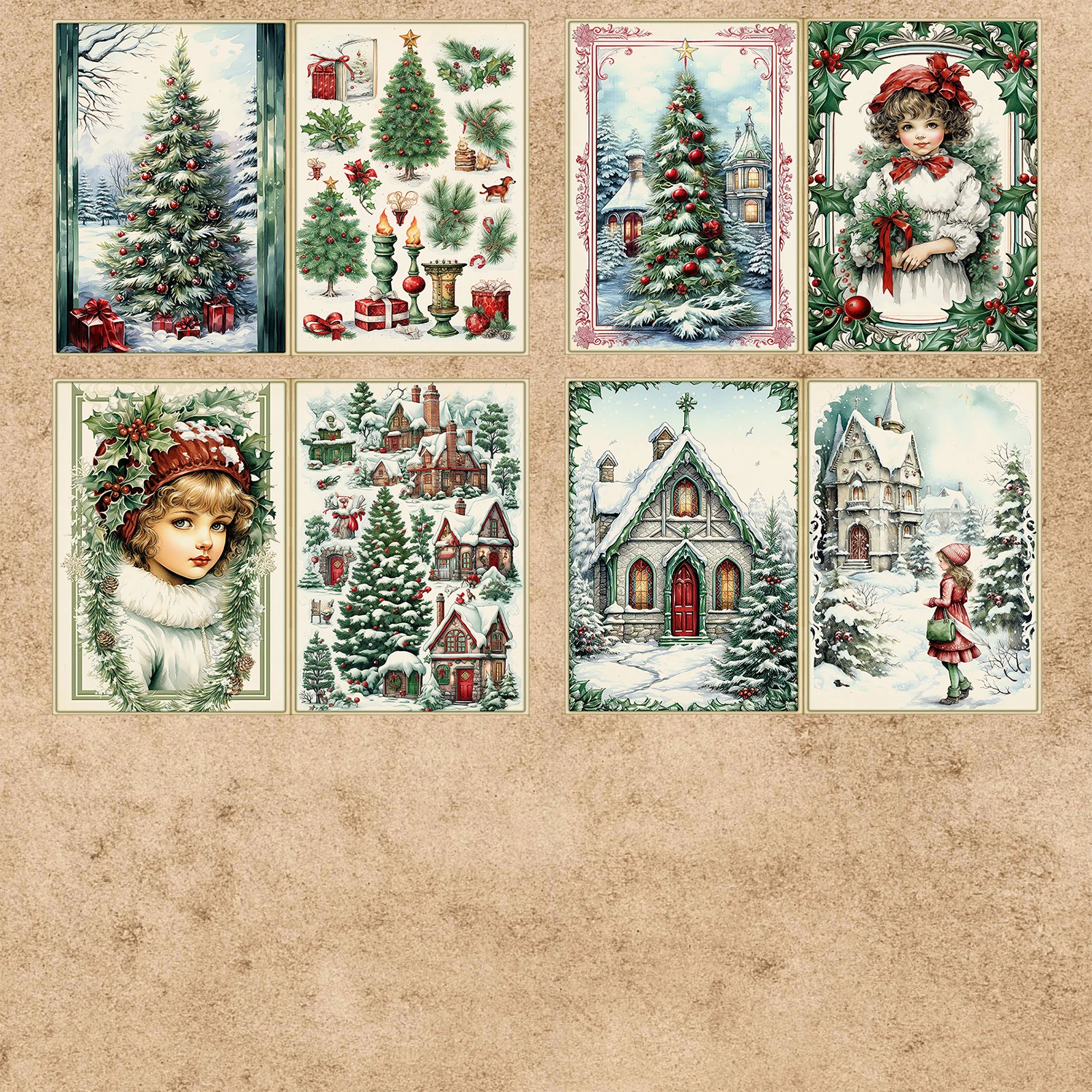 8 Sheets A5 Size Girl Wearing Red Hat In Christmas Tree Forest Background Vintage Grunge Journal Planning Scrapbooking