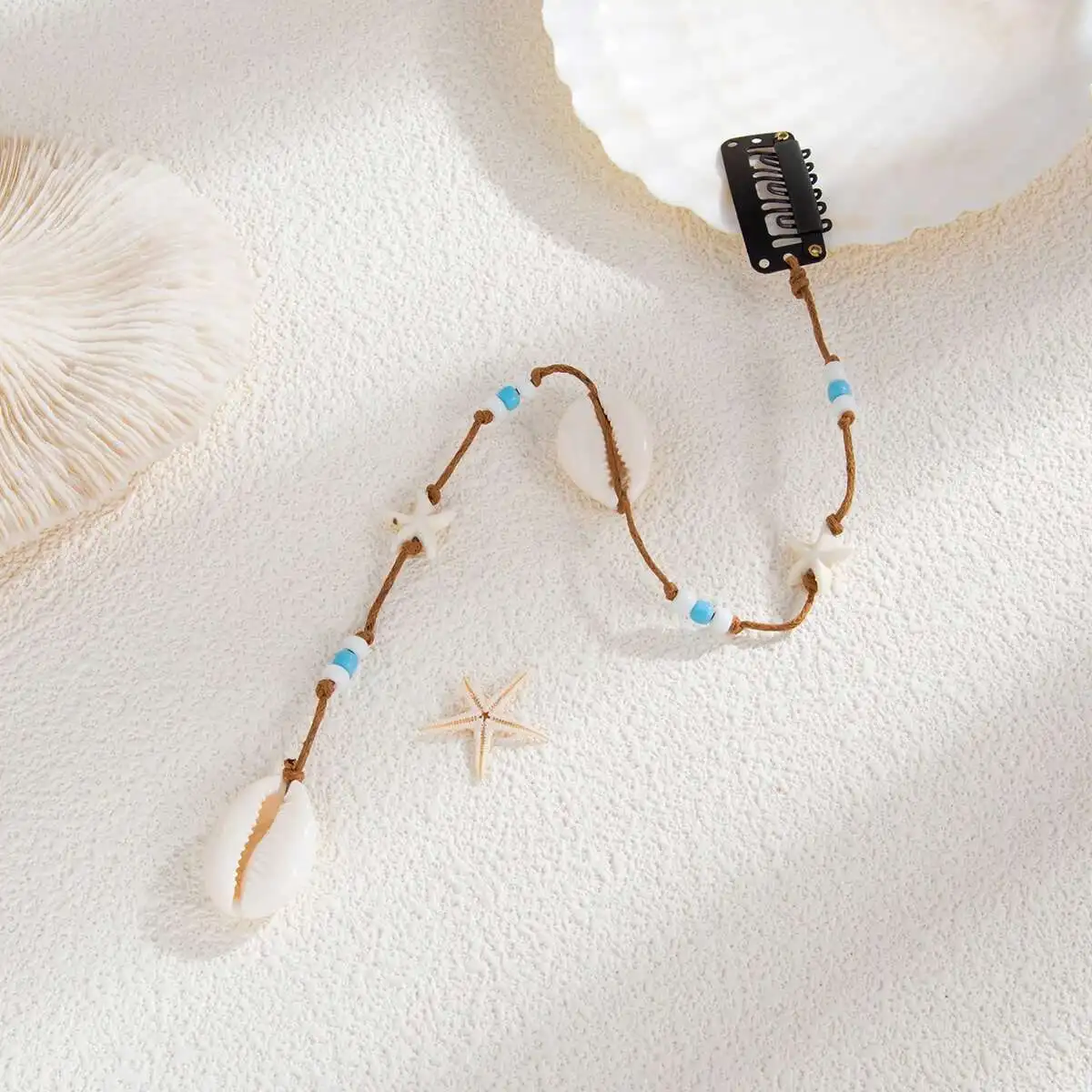 Ingemark 6-teiliges Haar-Accessoire mit Muschelquaste für Frauen, Sommer, Strand, geflochtener Wachsfaden, Haardekoration, Schmuck, Charm-Haarspange – Detail 9