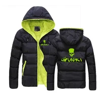 2024 Men's Autumn And Winter Gunki New Mens Casual Jacket Warm Print Zipper Hooded Cotton-Padded Brand High-Quality Clothes Coat 1