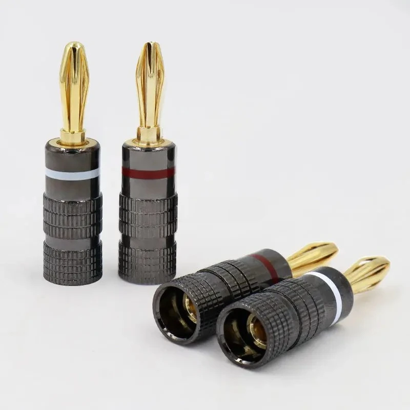 4pcs Gun Metal BANANA PLUGS 24K Gold-plated 4MM Banana Connector Screw Lock For Audio Jack Speaker Plugs White&Red