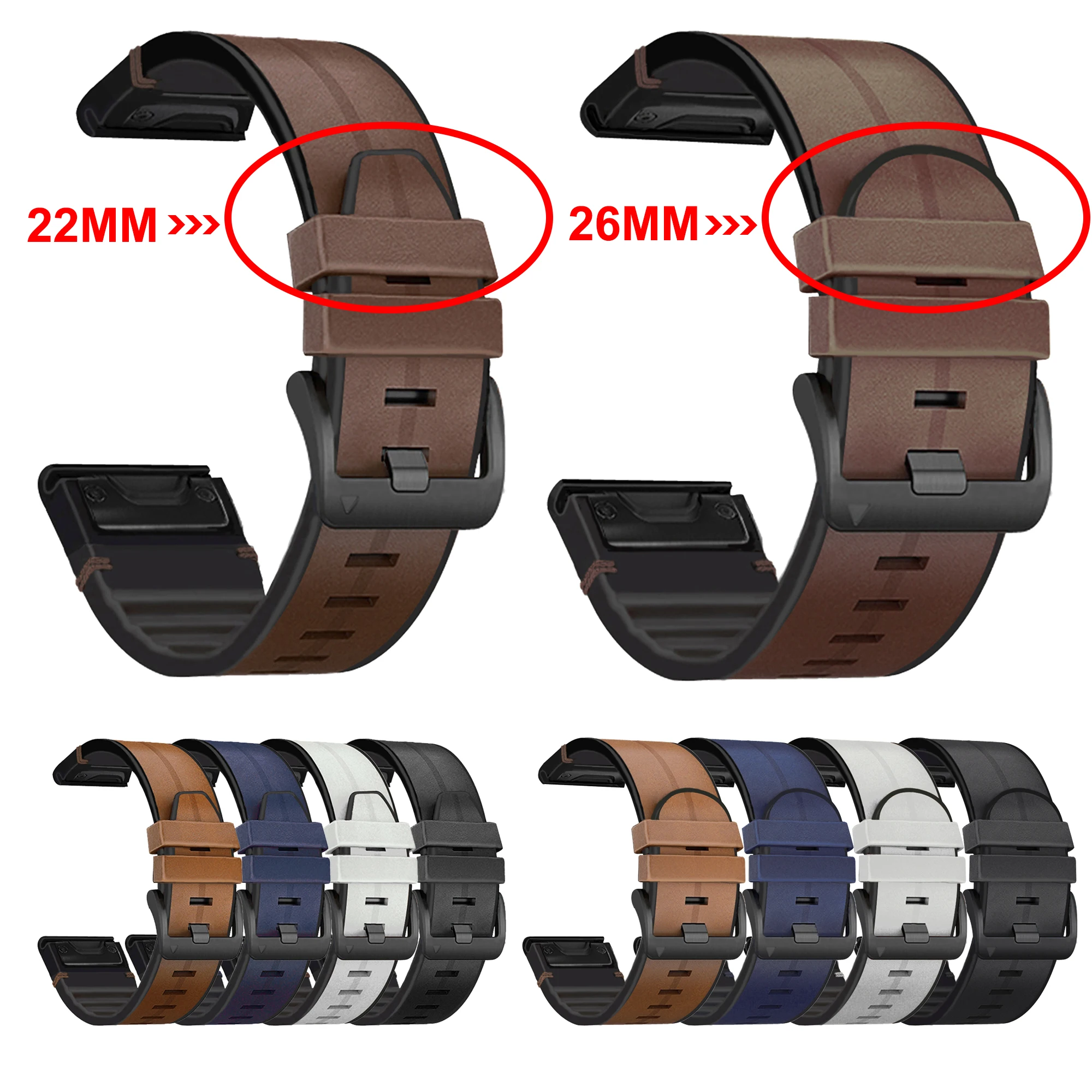 Premium Silicone Leather Quickfit Watch Strap - Universal Fit, 22-26mm Adjustable Bracelet