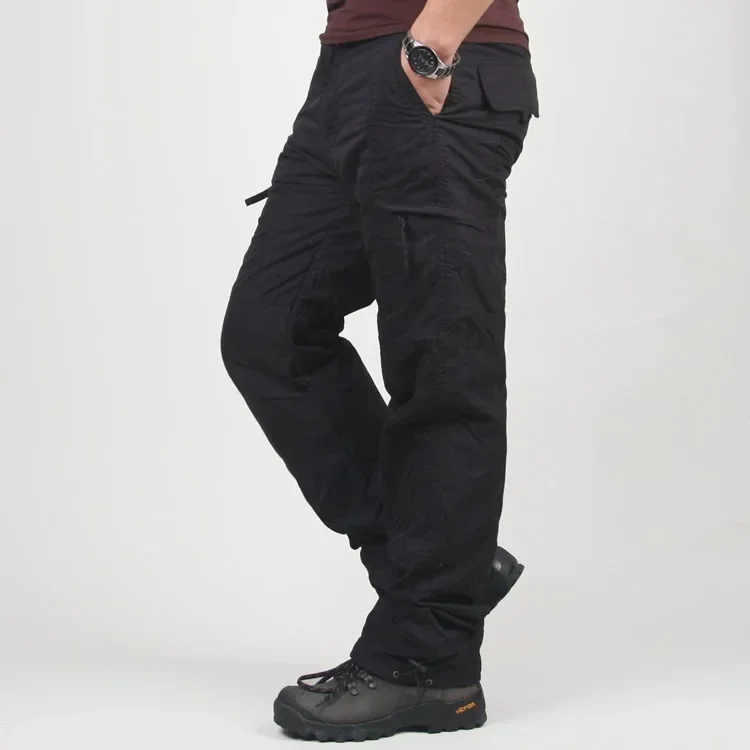 Winter Thick Fleece Casual Pants Men Cotton Hunting Tactical Baggy Cargo Pants Double Layer Plus Velvet Warm Thermal Trousers