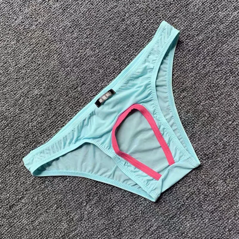 Sexy Open Crotch Panties Men Crotchless Underwear Ice Silk Plus Size Hole Briefs Erotic Male Lingerie Night Wear