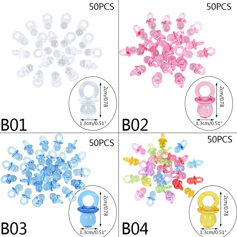 50 Stück blau/rosa/transparent, transparent, Mini-Schnuller, Babyparty-Geschenke, Mädchen, Jungen, Geschlecht offenbaren, Geburtstagstorte, Dekorationen, Taufe – Detail 1