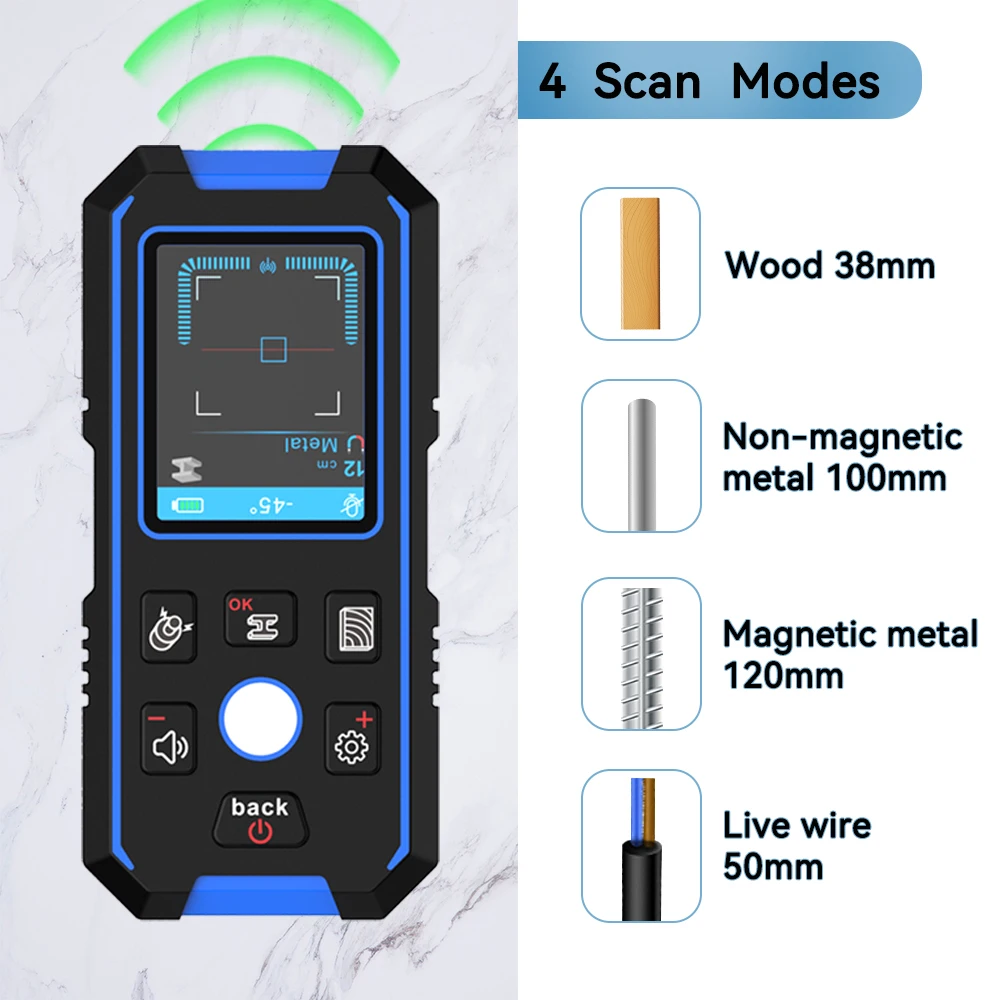 NOYAFA NF-518 Metal Detector Backlit Black AC Wood Stud Finder Cable Wires Depth Tracker Undeground Wall Scanner LCD HD Display 3