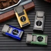 LUBINSKI 2 Torch Lighters Cigar V Cutter Punch Metal Butane Gas Cigar Lighter With Needles Dredge Cigar 2
