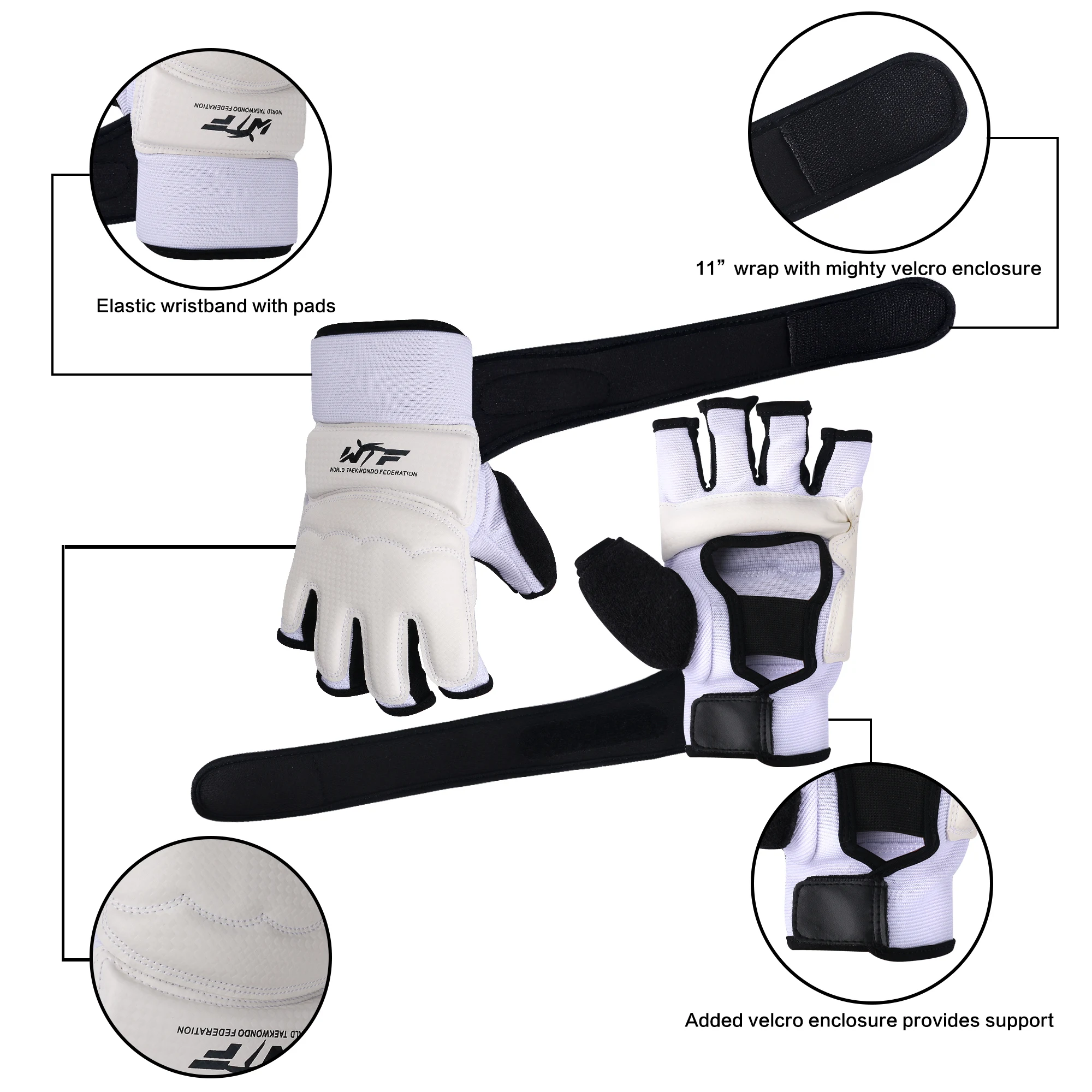 1 Pair Taekwondo Hand Protection Gloves Half Finger Mittens TKD Foot  Protector WTF Approved MMA Karate Boxing Gloves