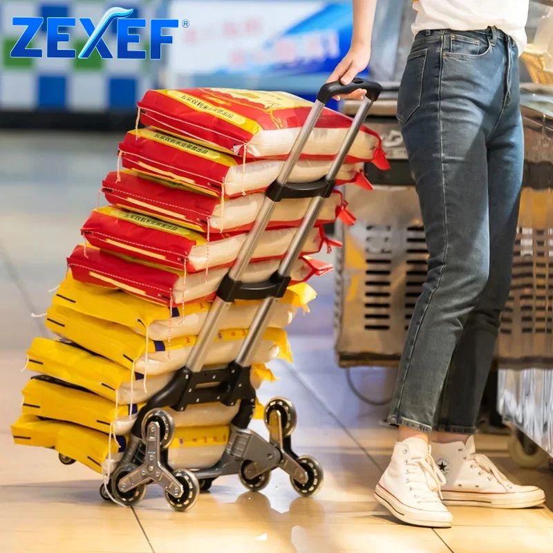 ZEXEF Portable Grocery Shopping Cart Stair Climbing Trolley Aluminum Alloy Shopping Folding Trolley Outdoor Step Climbing