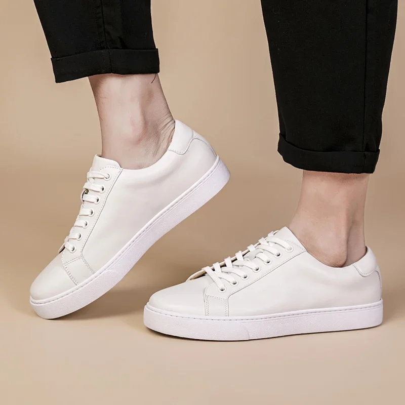 VIPOL Real cowhide casual shoes classic four seasons men's white shoes thick sole light men's sports shoes 5