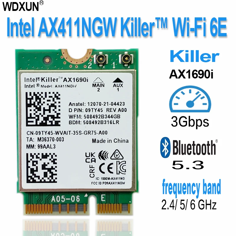 Intel Wifi Ax411ngw Ax411 Assassino 1690i Notebook Construído em Wifi6e Gigabit Assassino Jogo de Rede sem Fio Cartão Ax411 Bluetooth 5.3