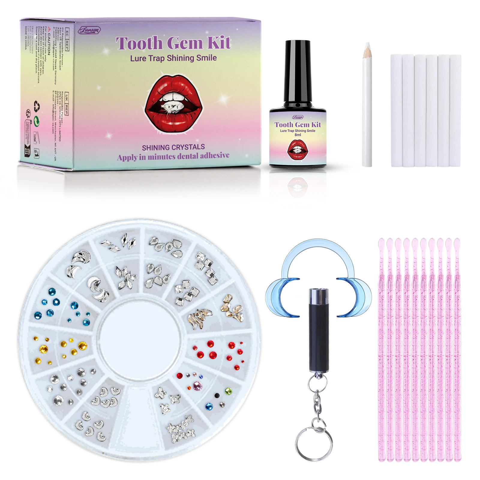 Kit de pierres précieuses pour dents, bricolage, avec colles et dents légères, Anti-chute, pierres précieuses claires, décoration de bijoux, Kit de bijoux pour dents scintillantes