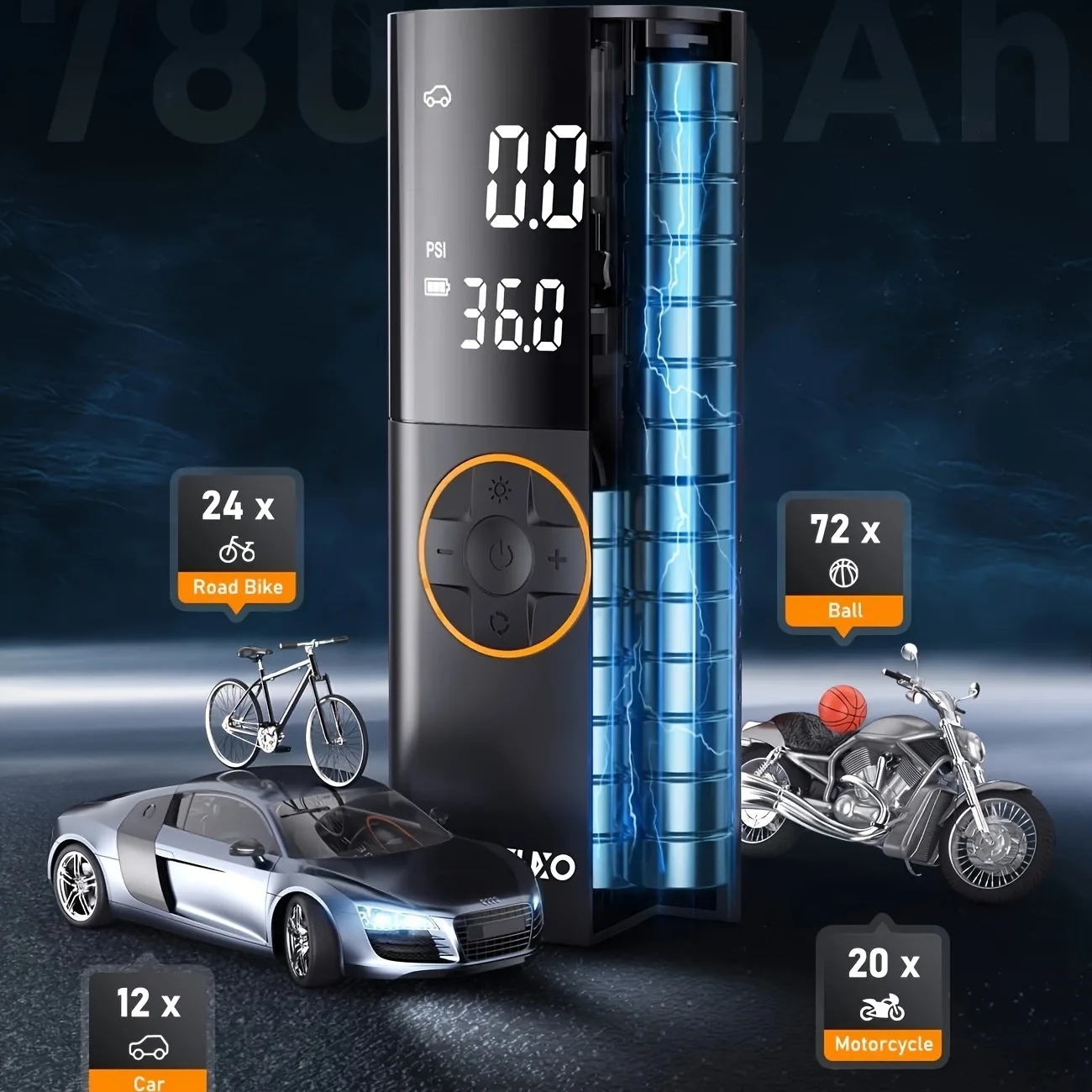 Tire Inflator Portable Air Compressor, 2X Fast Cordless Air Pump 7800mAh Battery & 12V DC Dual Power Electric Tire Pump 150PSI w