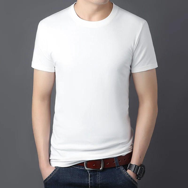 Мужская повседневная однотонная футболка с круглым вырезом и коротким рукавом, 100% хлопок