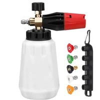 Adjustable Nozzle Foam Cannon, 1L Thick Bottle, 1/4" Quick Connect, 5 Nozzles with Base, for Pressure Washers, Battery-Free 1