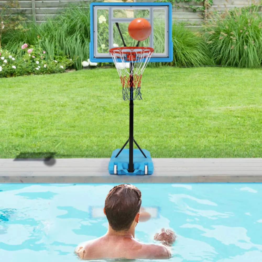 

Basketball Stands, PVC Transparent Board Basket Frame Adjustable 115-135cm Poolside Basketball Hoop Blue, Basketball Stands