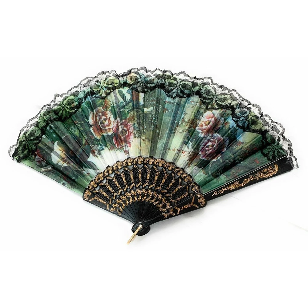 

12pcs Folding Fan Spanish Handheld Woman Dance Fan Floral Print Fabric Folding Portable Dance Fan Party Wedding Decoration