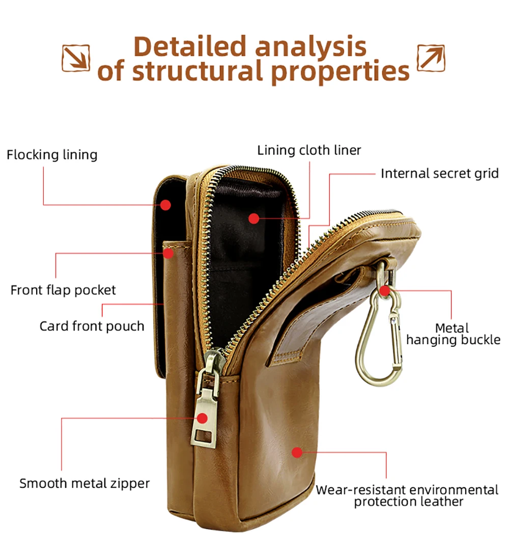 PU Leather Phone Holster with Belt Loop & Clip Multifunctional Big Capacity Cell Phone Universal Holster Waist Bag Compatible