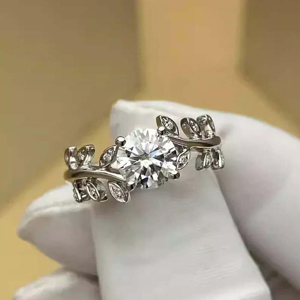 Leaf Moissanite Diamond Engagement Rings 1CT Certified for Women 925 Sterling Silver Plated White Gold Wedding Band Promise Ring