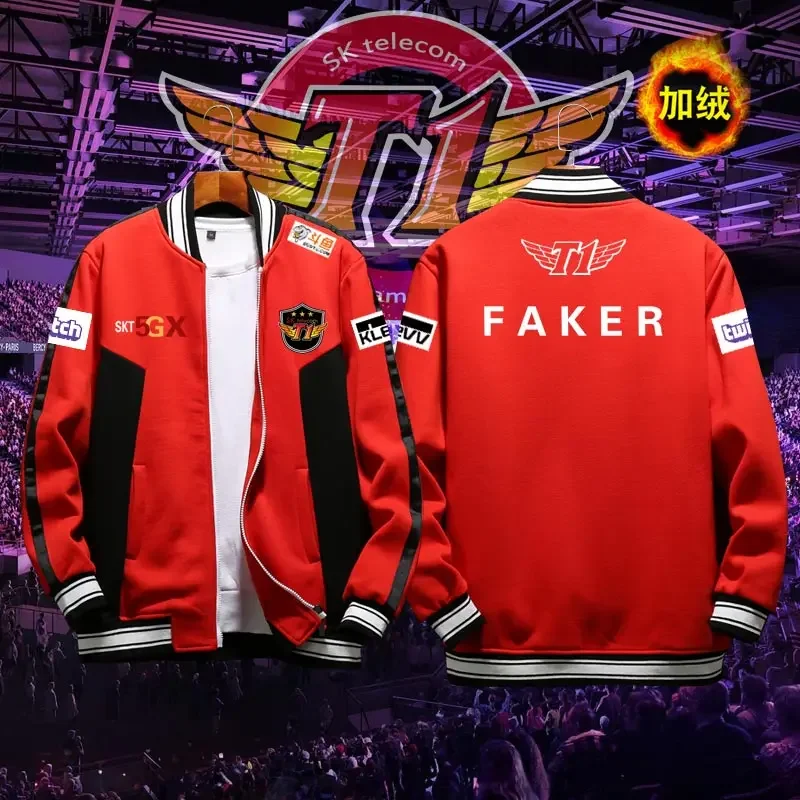 

STOCK Game LOL S10 Finals LPL Conquers SKT1 Team Match Shirt T1 Fater Same Bomber Jacket Plush Men Plus Size Clothes XXS-3XL New