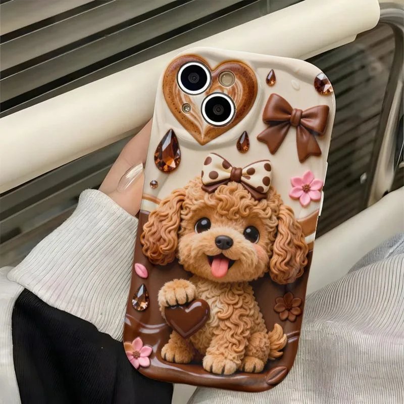 Cute Teddy Dog Cartoon Wave Design Soft TPU Phone Case