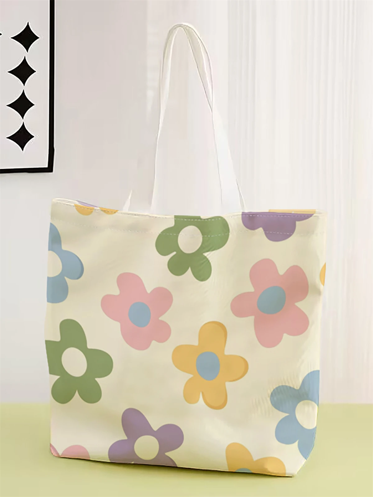 1 piece, flower patterned handbag, reusable fashionable handbag, multifunctional handbag, printed canvas shopping bag