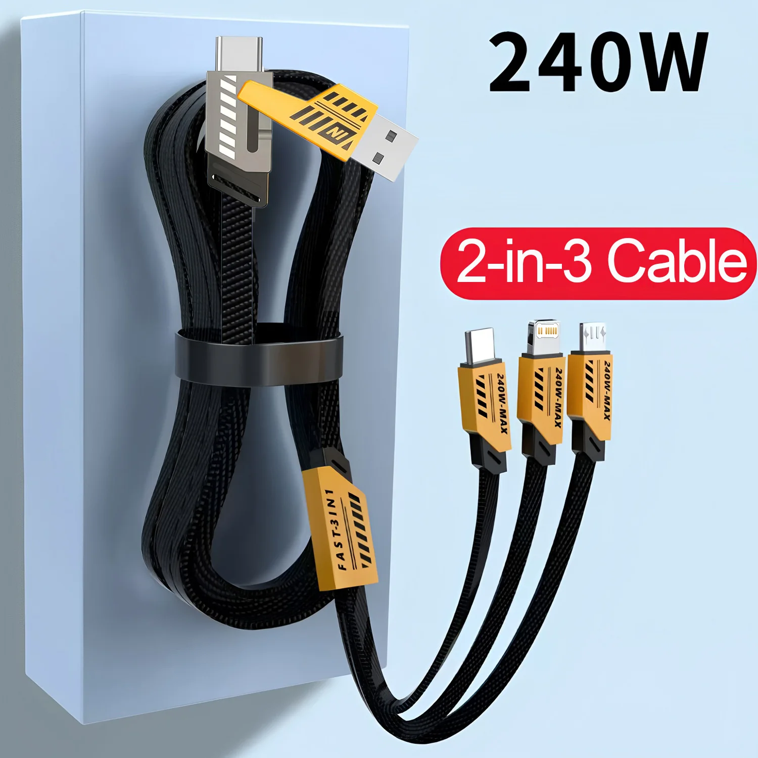 2 in 3 USB Type C Fast Charging Cable 240W Fast Charger for Phone/Computer/Apple Watch 1.2M Data Line Support iPhone 16/15