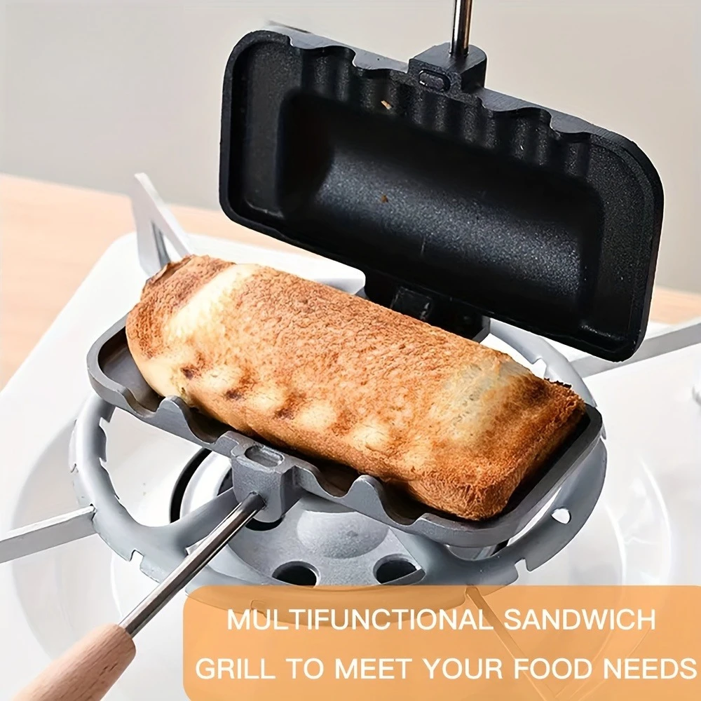 Aluminum Alloy Dual-Surface Non-Stick Sandwich Maker with Detachable Grill Clamp & Toast Mold Double-Sided Breakfast Press Stove