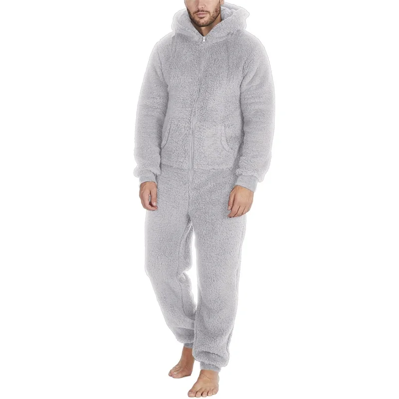 Men's Hooded Jumpsuit Zip Up Pajamas Overalls Winter Warm Fleece Playsuit Jogger Sweatsuit Overall Jogging Romper Tracksuit men jumpsuits