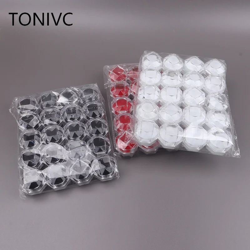 TONVIV Clear Plastic Octagonal Ring Box Display Case Stud Earrings Jewelry Holder Organizer Wholesale 100pcs abb clear plastic box storage jewelry packaging box for jewelry wedding ring box plastic transparent box pvc display box