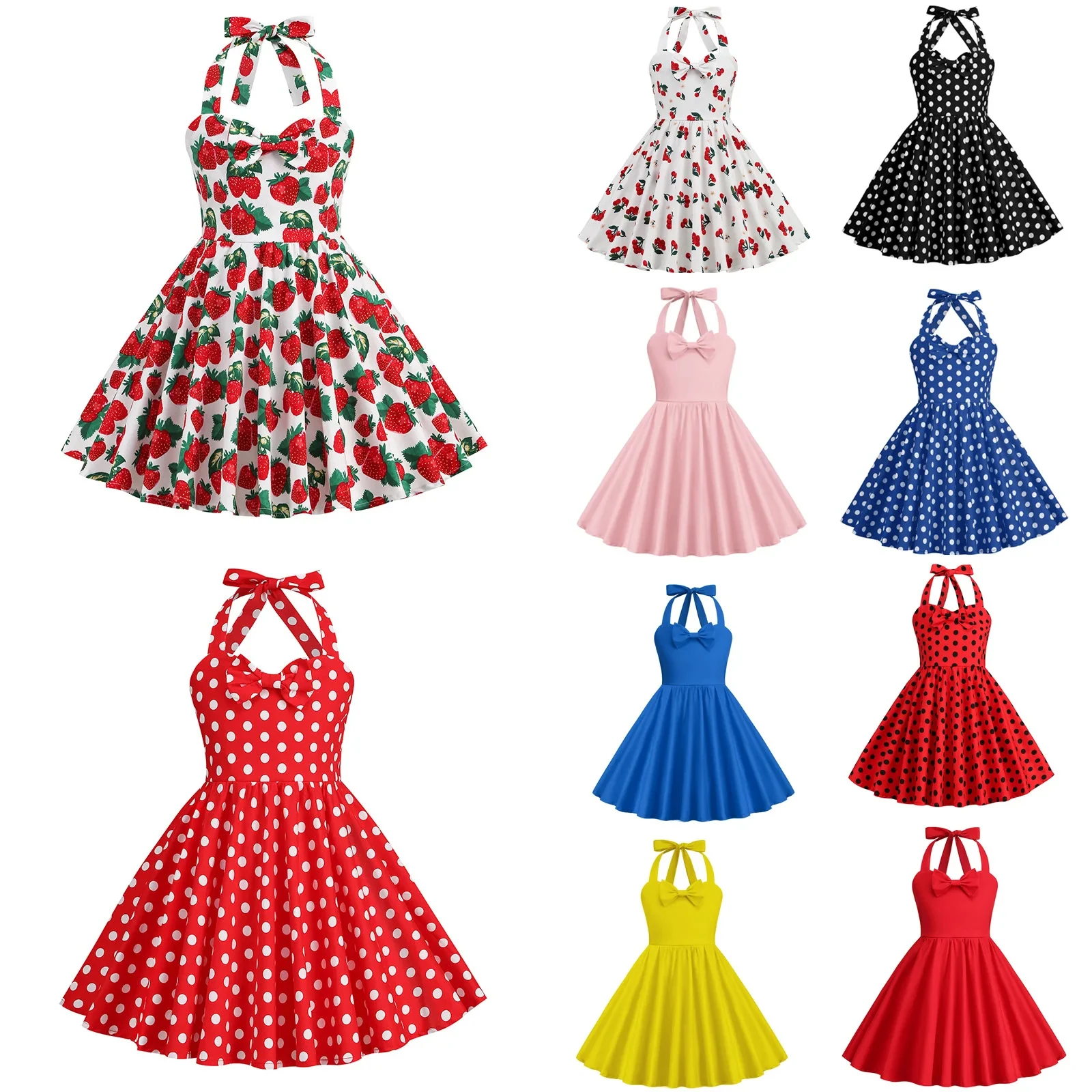 

Платье SISHION для девочек, детское платье с лямкой на шее и бантом, винтажное платье с принтом фруктов, милое модное женское бальное платье, платье-качели VD4070